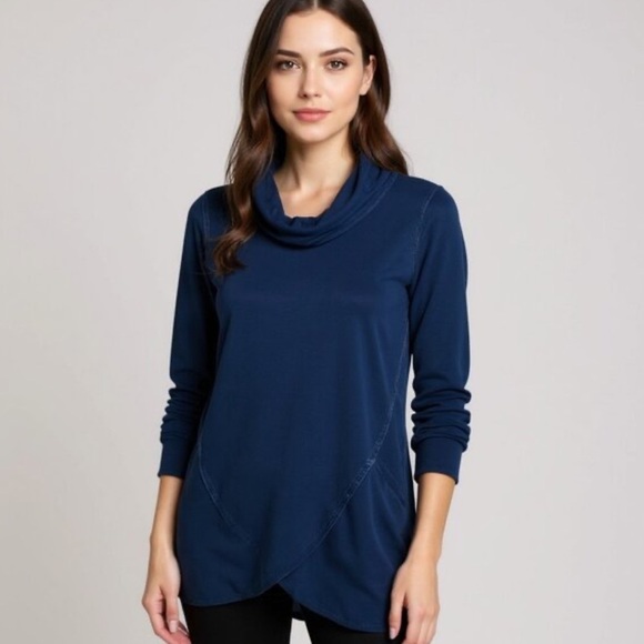 indigo purejill Womens Denim Look Cowl Neck Tunic Shirt Small Swing Office - Picture 1 of 3